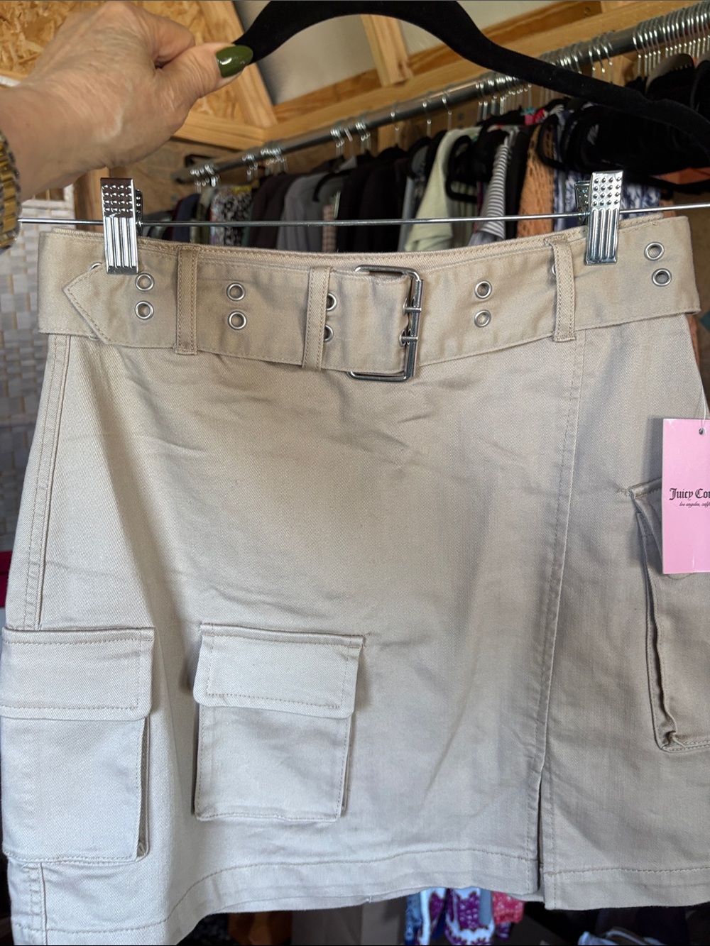 Juicy Couture Beige Cargo Mini Skirt with Buckle Belt
